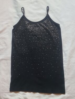 LC Couture Black Rhinestone Embellished Adjustable Spaghetti Strap Tank